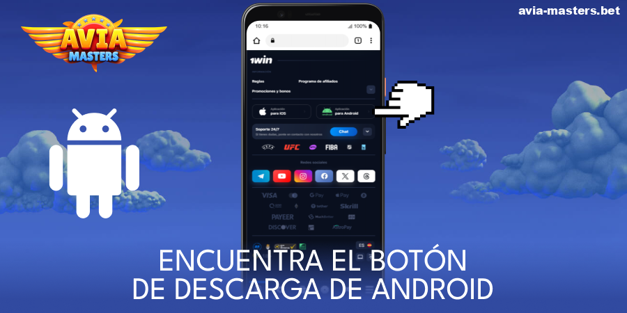 Busca el botón de descarga de la aplicación Aviamasters para Android