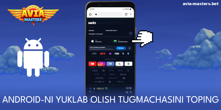 Aviamasters Android ilovasi uchun yuklab olish tugmasini toping