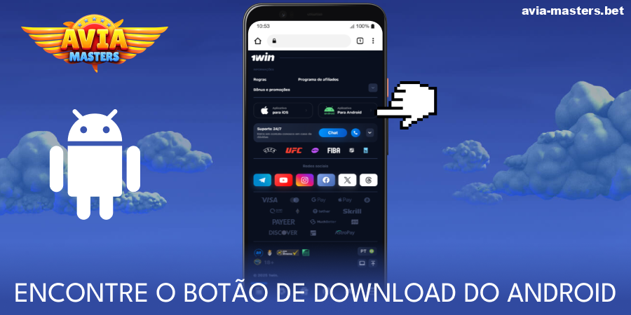 Encontre o botão de download da aplicação Aviamasters para Android