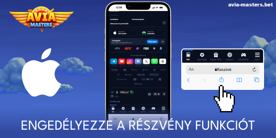 Koppints az Aviamasters alkalmazás megosztás gombjára