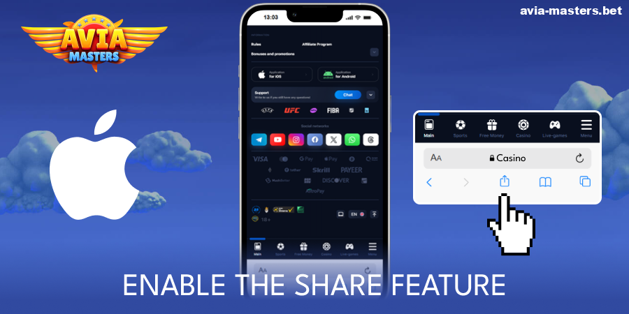 Tap the share button for the Aviamasters app