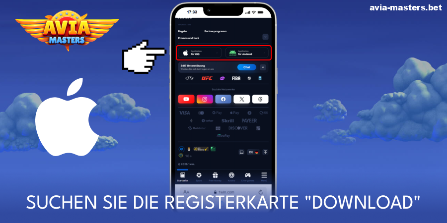 Suchen Sie den Download-Button für die Aviamasters iOS-App
