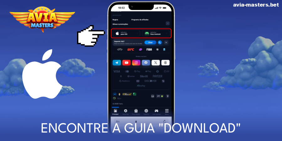 Encontre o botão de download da aplicação Aviamasters para iOS