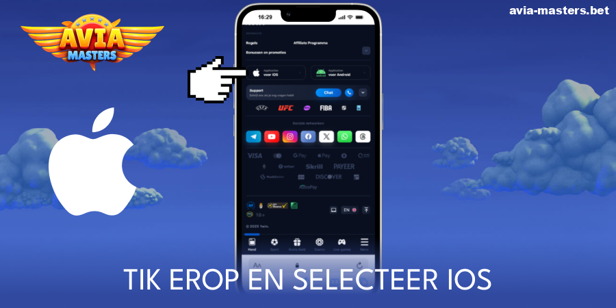 Tik op de downloadknop voor de Aviamasters iOS-app