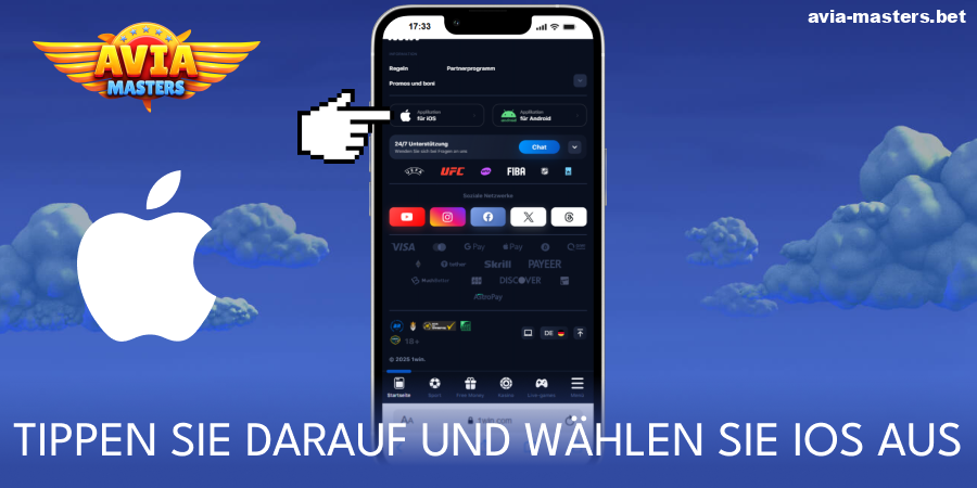 Tippen Sie auf den Download-Button für die Aviamasters iOS-App