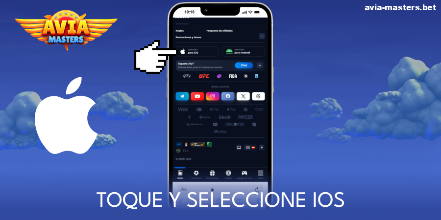Toca el botón de descarga de la aplicación Aviamasters para iOS