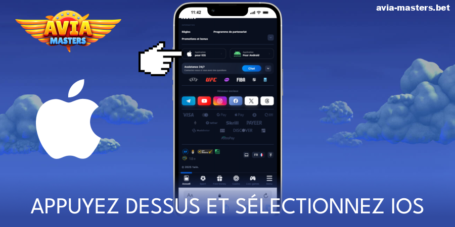 Appuyez sur le bouton de téléchargement de l'application iOS Aviamasters