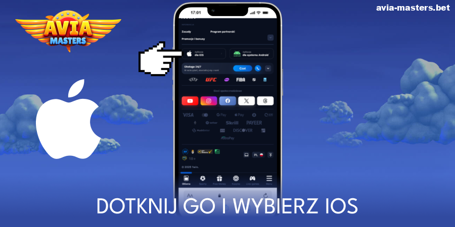 Dotknij przycisku pobierania aplikacji Aviamasters na iOS