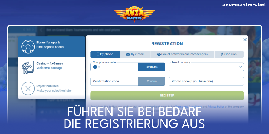 Registrieren Sie sich im Aviamasters-Casino