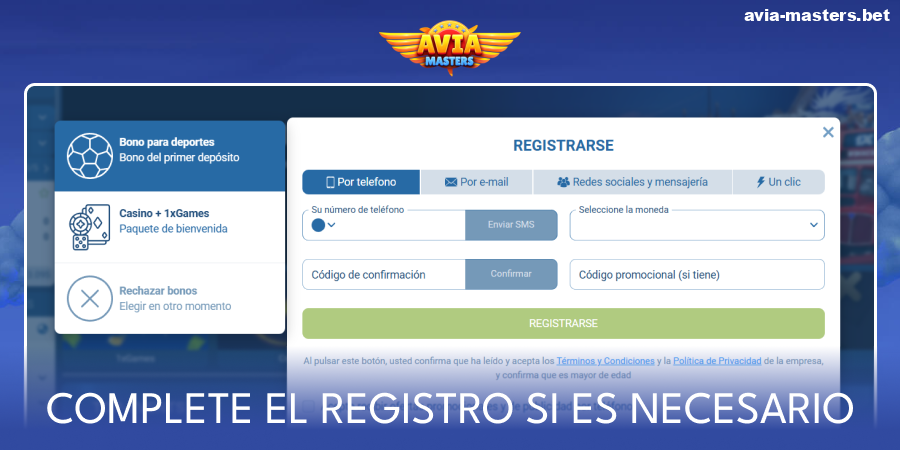 Regístrate en el casino Aviamasters