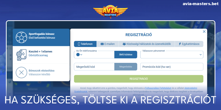 Regisztrálj az Aviamasters kaszinóban