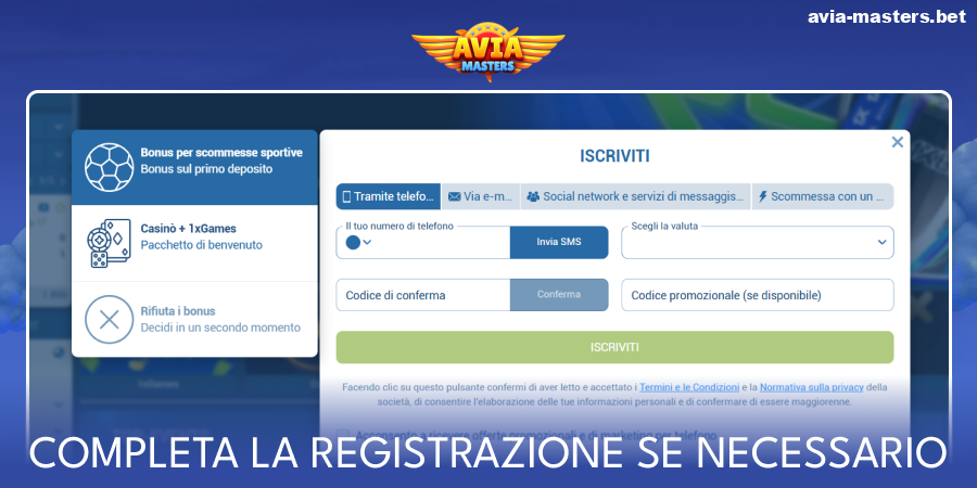 Registrati al casinò Aviamasters