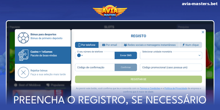 Registe-se no casino Aviamasters