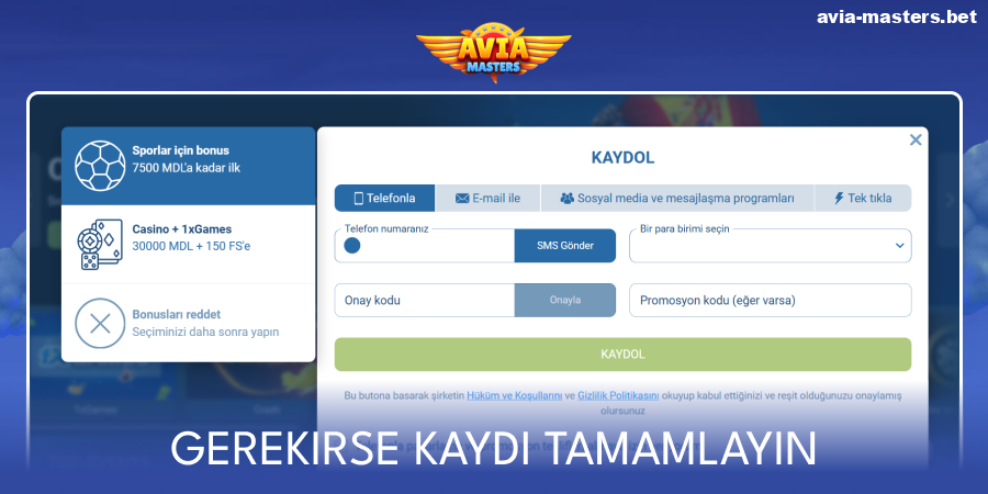 Aviamasters casino'ya kaydolun