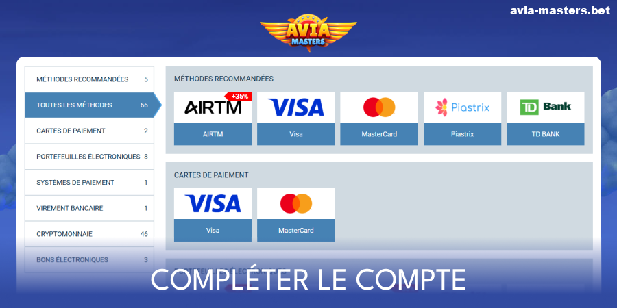 Effectuez un dépôt chez Aviamasters