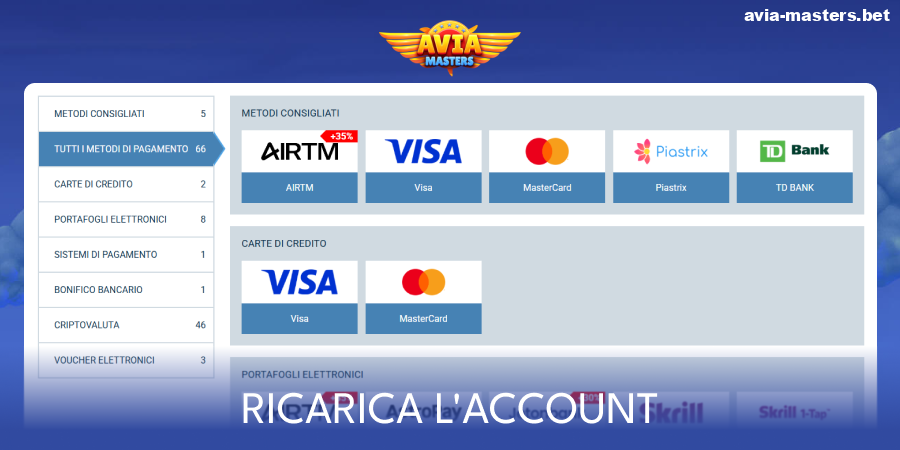 Effettua un deposito su Aviamasters