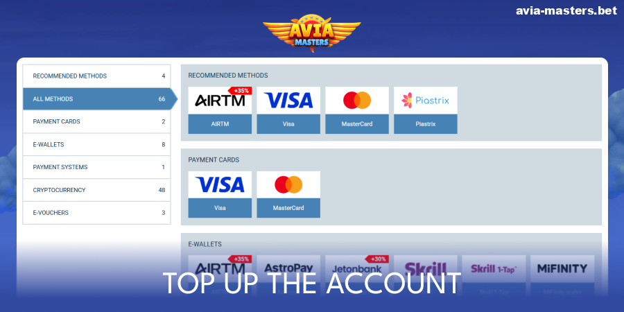 Make a deposit at Aviamasters